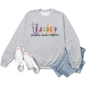 Teacher Crayons Kids Caffeine Sweatshirt for Women Graphic Casual Fall Winter Long Sleeve Crewneck Pullover Tops