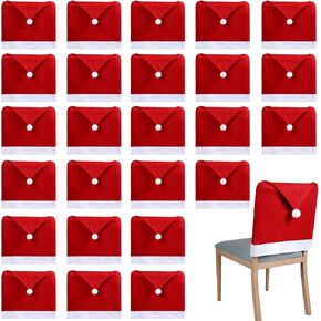 30 Pcs Christmas Chair Covers Santa Claus Hat Dining Chair Slipcovers Xmas Red Chair Back Cover Non Woven Chair Protective Covers Party Dining Room Holiday Banquet Home Decoration