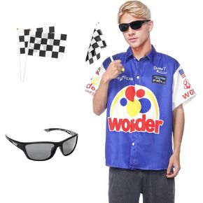 4PCS Talladega Nights Ricky Bobby Racing Costume-Authentic Style Includes Ricky Bobby Shirt,Sunglasses and 2 Flags