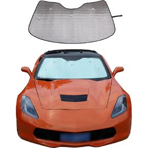 Windshield Sunshade Fit for Chevrolet Corvette C7 2014-2019, Folding Car Sun Shade for Front Window, Auto Sun Protection Visors Blocks UV Rays and Keeps Vehicle Cool (1PCS)
