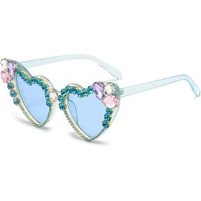 YAMEIZE Trendy Rhinestone Love Heart Sunglasses - Retro Heart Shaped Diamond Glasses Funny Party Outdoor for Women Men
