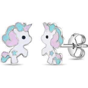 925 Sterling Silver Aqua Green Pastel Enamel Unicorn Earrings for Girls & Preteens - Cute and Magical Baby Unicorn Earrings for Birthdays - Lovely Safety Studs for Young Girls