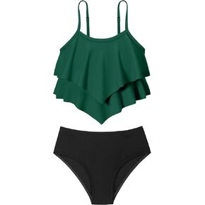 oklady Girls Swimsuit 2 Piece Bikini Set Tiered Ruffled Girls Bathing Suit Adjustable Straps Girls' Swimwear