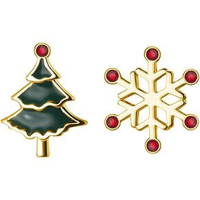 Reffeer Solid 925 Sterling Silver Christmas Tree Studs Earrings for Women Teens Snowflake Studs Earrings Asymmetric Christmas Earrings