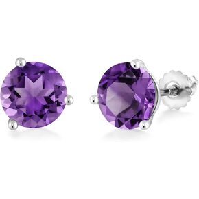 Gem Stone King 10K White Gold Gemstone Birthstone Earrings | Martini Screw Back Stud Earrings | Round 8MM | White Gold Earrings For Women Men