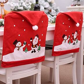 Ewer Santa Claus Cap Chair Cover, 4 PCS Christmas Chair Covers Decor Non Woven Snowman Red Hat Chair Back Cover for Kitchen Dining Room Chairs Christmas Xmas Holiday Party Festive Decorations Gifts