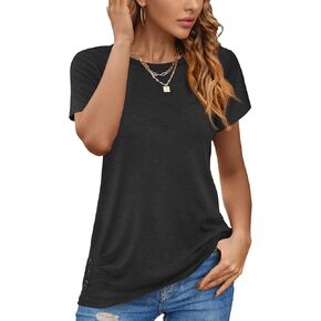 KUOTAI Womens Summer Tops Dressy Casual Shirts Short Sleeve Blouse Trendy Pleated Tunic