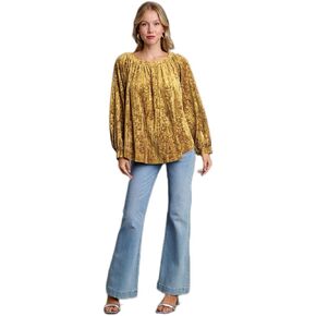 Umgee - Textured Velvet High Low Hem Long Sleeve Top - Elegant Women’s Attire for Winter Gatherings, Wedding Guest, Cocktail