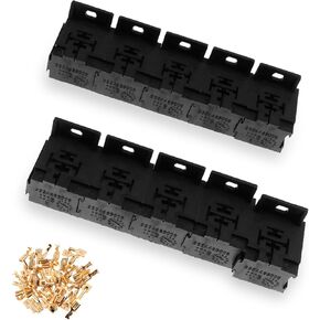 10 PCS Automotive Relay Base, 30A-80A Five-Hole Interlocking Relay Connection Bracket Socket with Fifty Terminals, Multi-Functional Accessories, Suitable for Cars, Trucks, Boats (Black)