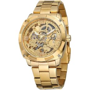 FORSINING Men's Trendy Steampunk Automatic Stainless Steel Gold Bracelet Watches for Various Occasions