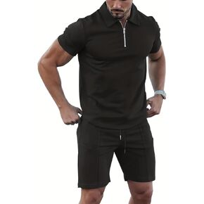 Men's Tracksuit 2 Piece Quarter Zip Sweatsuit Sets Short Sleeve Golf Polo Shirts Summer Shorts Loungewear