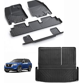 Floor Mats & Cargo Liners Backrest Mats Compatible for 2022-2024 Nissan Pathfinder 3 Row Floor Liners and Big Trunk Mat TPE-Black (Pathfinder 8 Seats)