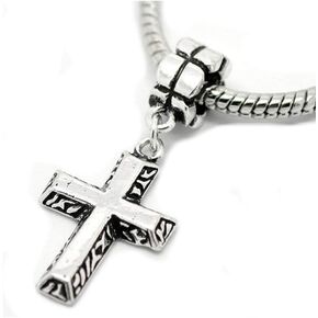 Sexy Sparkles Cross Charm Spacer for Bracelets – Dangling European-Style, Compatible with Pandora, Chamilia, Troll, and More