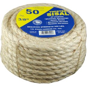 T.W Evans Cordage 23-205 Twisted Multi-Purpose Rope, 1/4 in Dia x 50' L, 900 Lb