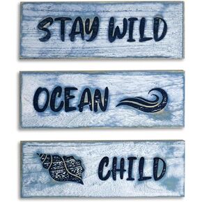 Stay Wild Ocean Child Beach Sign Wall Decor - Wooden Beach Themed Wall Decor for Kids Bedroom or Baby Nursery - Add Rustic Charm with this Coastal Sign to your Beach Home Decor or Ocean Nursery Decor