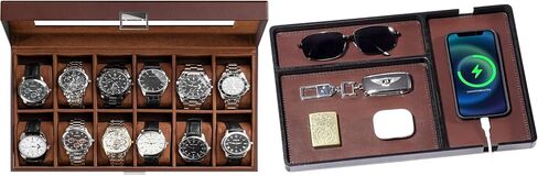 صندوق ساعة ProCase للرجال مزود بصينية خشبية مع وسادة جلدية قابلة للإزالة in Kuwait