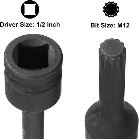 uxcell 2 قطعة محرك 1/2 بوصة × M12 (12 مم) مقبس لقمة مربعة ثلاثية التأثير، طول متري 3 بوصة، استخدام فولاذ CR-MO مع محركات الصدمات أو السقاطات اليدوية in Saudi Arabia