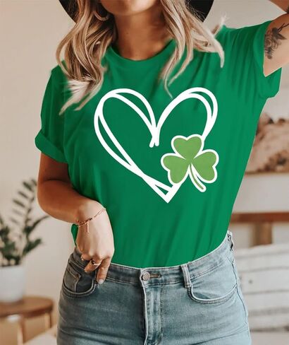 St. Patrick's Day Shirt Women Lucky Shamrock Tee St Pattys Day Irish Tshirt Clover Graphic Short Sleeve Top in Saudi Arabia