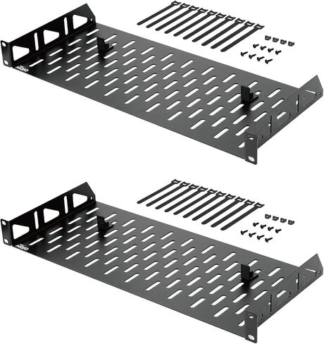 1U Rack Shelf,19 inch Rack Shelf 12 inch Depth,Rack Mount Shelf with Anti-Slip Stops,Server Rack Shelf and Network Shelf for 19 in Equipments, 110lbs Capacity of Vented 1U Shelf,Black,No Lip in Saudi Arabia