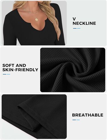 المرأة الخامس الرقبة مضلع متماسكة كم طويل سترة قميص المجهزة الأساسية لينة عادية تي شيرت سليم مثير أنيق Y2k in Kuwait