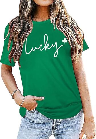 St. Patrick's Day Shirt Women Lucky Shamrock Tee St Pattys Day Irish Tshirt Clover Graphic Short Sleeve Top in Kuwait