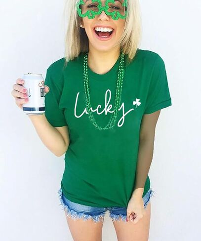 St. Patrick's Day Shirt Women Lucky Shamrock Tee St Pattys Day Irish Tshirt Clover Graphic Short Sleeve Top in Kuwait