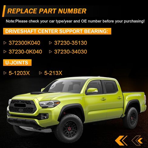 372300K040 محمل دعم مركز عمود المحرك ومجموعة مفاصل U 5-213X متوافقة مع Toyota Tacoma 2005-2015 2WD 4WD مجموعة محامل شماعات U-Joint الخلفية in Kuwait