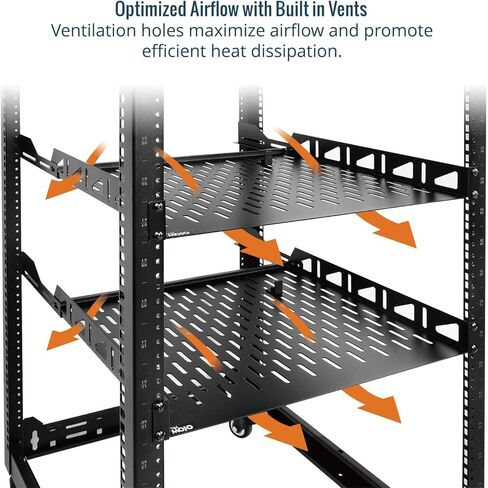 1U Rack Shelf,19 inch Rack Shelf 6 inch Depth,Rack Mount Shelf with Anti-Slip Stops,Server Rack Shelf and Network Shelf for 19 in Equipments, 55lbs Capacity of Vented 1U Shelf,Black,No Lip in Saudi Arabia