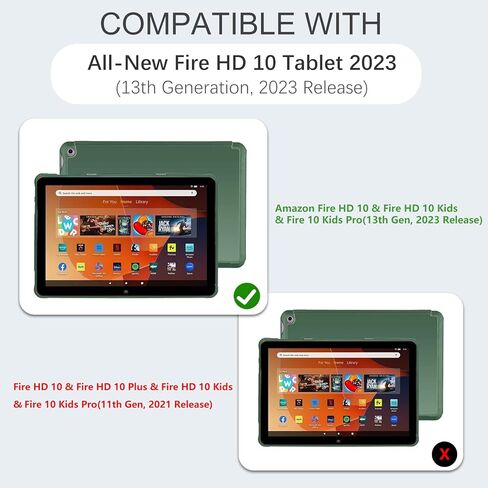 حافظة رفيعة لجهاز Amazon Kindle All-New Fire HD 10 Tablet (10.1"، الجيل الثالث عشر، 2023)، غطاء حامل ثلاثي الطي مزدوج الزاوية خفيف الوزن، هيكل صلب من البولي يوريثان الناعم مع خاصية التنبيه/النوم التلقائي، أسود in Kuwait