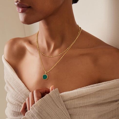 BENEIGE Layered Necklaces for Women 14K Gold Plated Emerald Necklace for Women Dainty Gold Necklace Stack Hypoallergenic Jewelry for Women in Kuwait