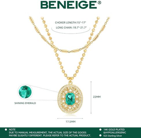 BENEIGE Layered Necklaces for Women 14K Gold Plated Emerald Necklace for Women Dainty Gold Necklace Stack Hypoallergenic Jewelry for Women in Kuwait