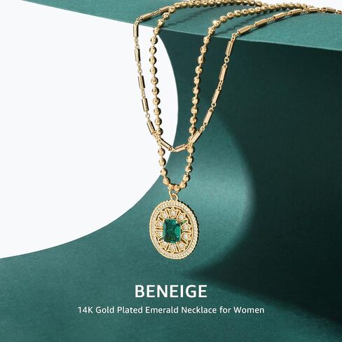 BENEIGE Layered Necklaces for Women 14K Gold Plated Emerald Necklace for Women Dainty Gold Necklace Stack Hypoallergenic Jewelry for Women in Kuwait