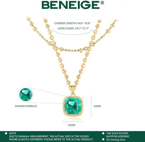 BENEIGE Layered Necklaces for Women 14K Gold Plated Emerald Necklace for Women Dainty Gold Necklace Stack Hypoallergenic Jewelry for Women in Kuwait