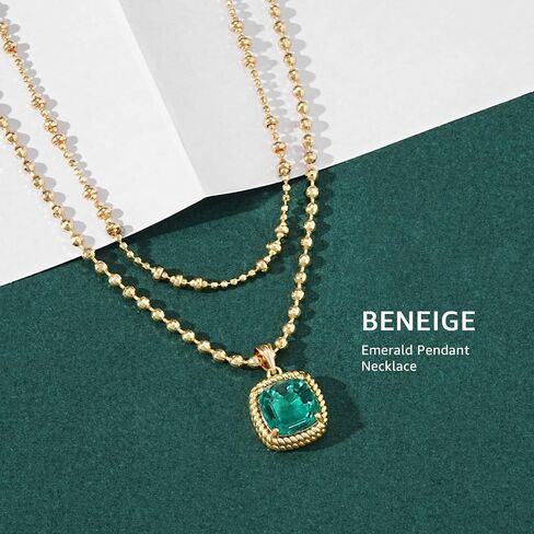 BENEIGE Layered Necklaces for Women 14K Gold Plated Emerald Necklace for Women Dainty Gold Necklace Stack Hypoallergenic Jewelry for Women in Kuwait