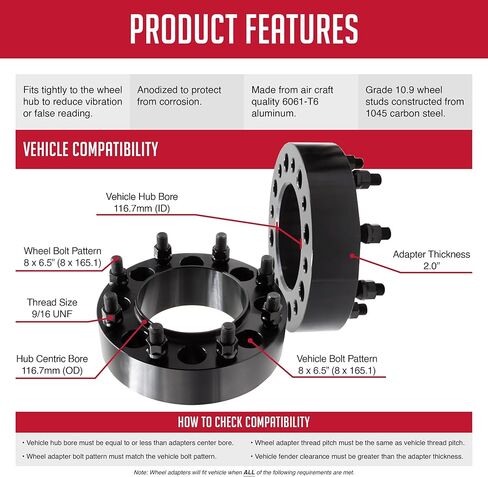 أجزاء ملحقات العجلة 4 قطع محولات فواصل العجلات 8 على 6.50 8x6.50 2.00 بوصة سميكة 9/16 بوصة مسمار خيط 121.3 مم محور يناسب 1994-11 Ram 2500 3500 عجلة خلفية واحدة | مركبات ذات عجلات خلفية مزدوجة in Kuwait