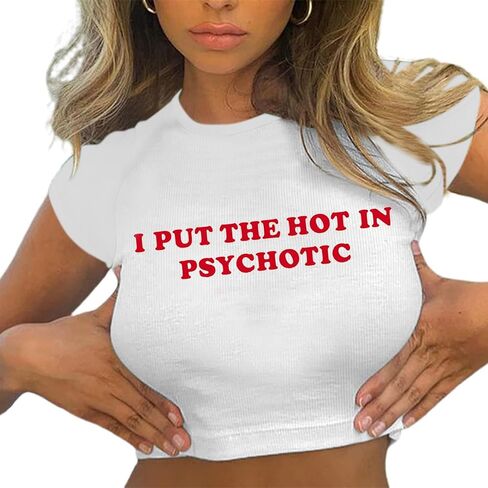 LovelyWholesale Women Graphic Crop Tops Letter Print Short Sleeve Tee Summer Sexy T Shirt in Saudi Arabia