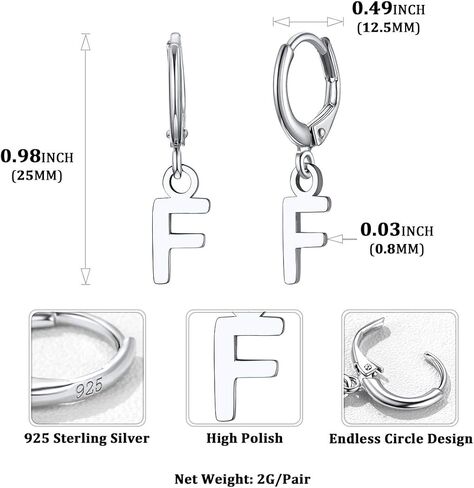 ChicSilver Initial Dangle Hoop Earrings for Women 925 Sterling Silver Personalized 26 Alphabet Letters Huggie Earrings (withh Gift Box) in Kuwait