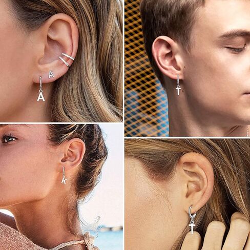 ChicSilver Initial Dangle Hoop Earrings for Women 925 Sterling Silver Personalized 26 Alphabet Letters Huggie Earrings (withh Gift Box) in Kuwait