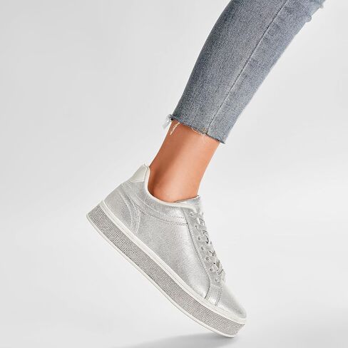 أحذية رياضية نسائية من GOSERCE مع بريق لامع من حجر الراين أحذية رياضية منصة أحذية تنس عصرية لطيفة مريحة كاجوال أنيقة لحفلات الزفاف والمشي والحفلات الموسيقية الخريف in Kuwait