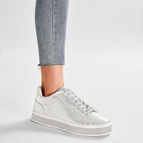 أحذية رياضية نسائية من GOSERCE مع بريق لامع من حجر الراين أحذية رياضية منصة أحذية تنس عصرية لطيفة مريحة كاجوال أنيقة لحفلات الزفاف والمشي والحفلات الموسيقية الخريف in Kuwait