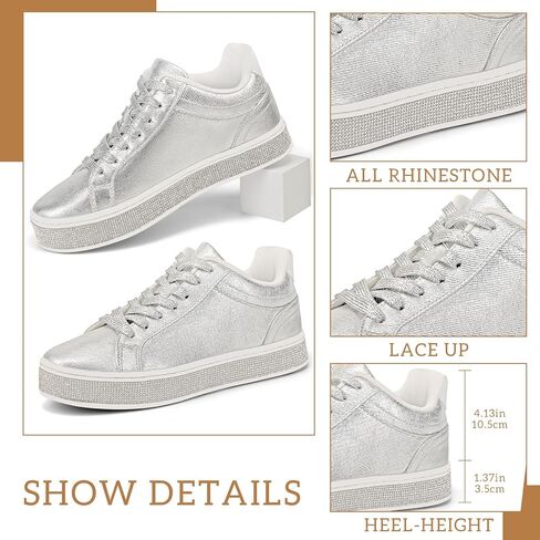 أحذية رياضية نسائية من GOSERCE مع بريق لامع من حجر الراين أحذية رياضية منصة أحذية تنس عصرية لطيفة مريحة كاجوال أنيقة لحفلات الزفاف والمشي والحفلات الموسيقية الخريف in Kuwait