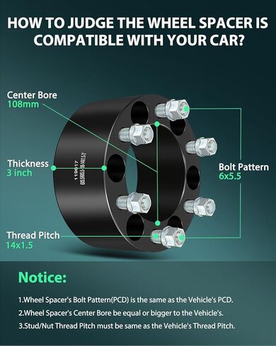 SCITOO 4X 6 Lug Wheel Spacers Adapters 6x5.5 to 6x5.5 14x1.5 108mm 3" Compatible with for K1500 Suburban 1989-2000 for K2500 2010 for Savana 1500 in Saudi Arabia