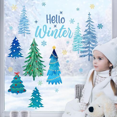 Mfault Hello Winter Beach رجل ثلج نافذة يتمسك 4 أوراق، ساحلية شجرة جوز الهند البطريق النورس ملصقات الشارات الزينة، هاواي الموسمية البحرية ندفة الثلج عيد الميلاد ديكور المنزل المطبخ in Saudi Arabia