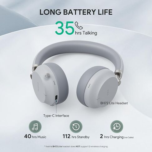 Yealink BH72 Lite UC Bluetooth Headset with Mic for Work, Wireless Headsets up to 35h Talking Battery Life, Retractable Mic-arm, Microsoft Teams Certified Headphone for PC and Mobile, USB-A (Gray) in Saudi Arabia