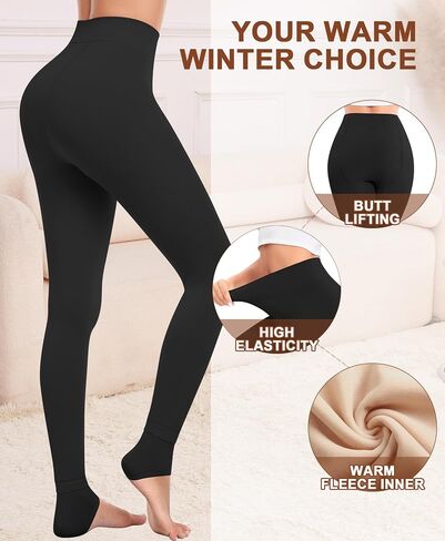 QooNoo Fleece Lined Tights Women Sheer High Waist Leggings Fake Translucent Thermal Pantyhose Opaque Warm(Stirrup Nude,Medium) in Saudi Arabia