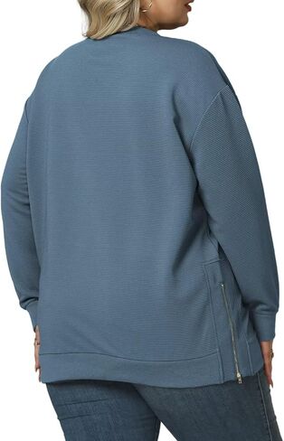 ROSRISS Plus-Size-Sweatshirts-for-Women Oversiezd Long Sleeve Shirts Dressy Crewneck Trendy Side Slit Zipper Pullover Tops in Kuwait