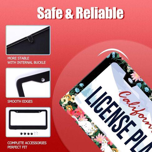 Personalized License Plate Frame Cat Flowers Stainless Steel Accessory Pet License Plate Holder Funny Car Decorative 2 Holes Screws Fits Us Standard License Plates 12.2 X 6.3 in for Men Women in Kuwait
