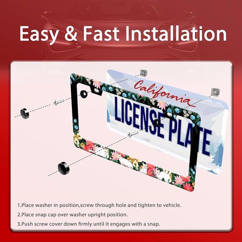Personalized License Plate Frame Cat Flowers Stainless Steel Accessory Pet License Plate Holder Funny Car Decorative 2 Holes Screws Fits Us Standard License Plates 12.2 X 6.3 in for Men Women in Kuwait