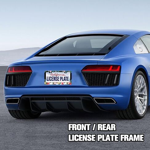 Personalized License Plate Frame Cat Flowers Stainless Steel Accessory Pet License Plate Holder Funny Car Decorative 2 Holes Screws Fits Us Standard License Plates 12.2 X 6.3 in for Men Women in Kuwait