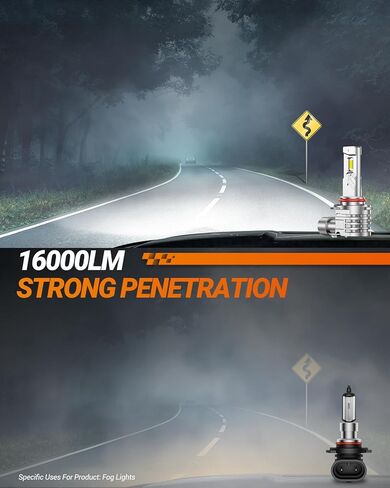 مصابيح ضباب SEALIGHT H10 9140 9145 LED باللون الأصفر، 16000LM 9140 H10 مصابيح ضباب LED، مصابيح ضباب فائقة السطوع 1000% LED، مصابيح ضباب كهرمانية 3000K، غير قطبية، حزمة من 2 in Kuwait